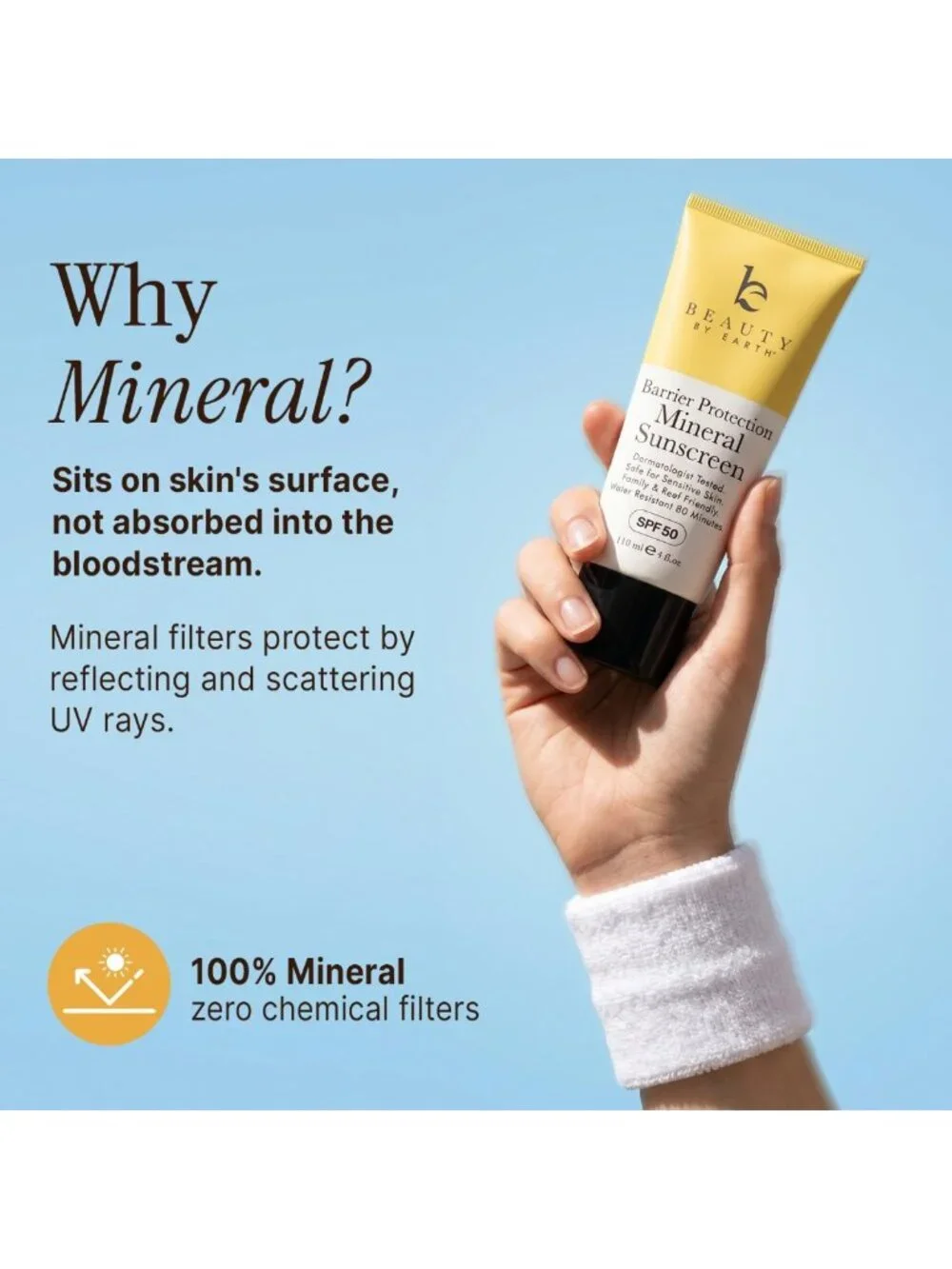 SPF 50 Mineral Zinc Oxide Sunscreen - Reef Safe, Organic, Non-Toxic for Kids